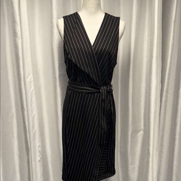 New Without Tags BCBGMaxAzria Black Pinstripe Wrap Dress Size M - Picture 1 of 8